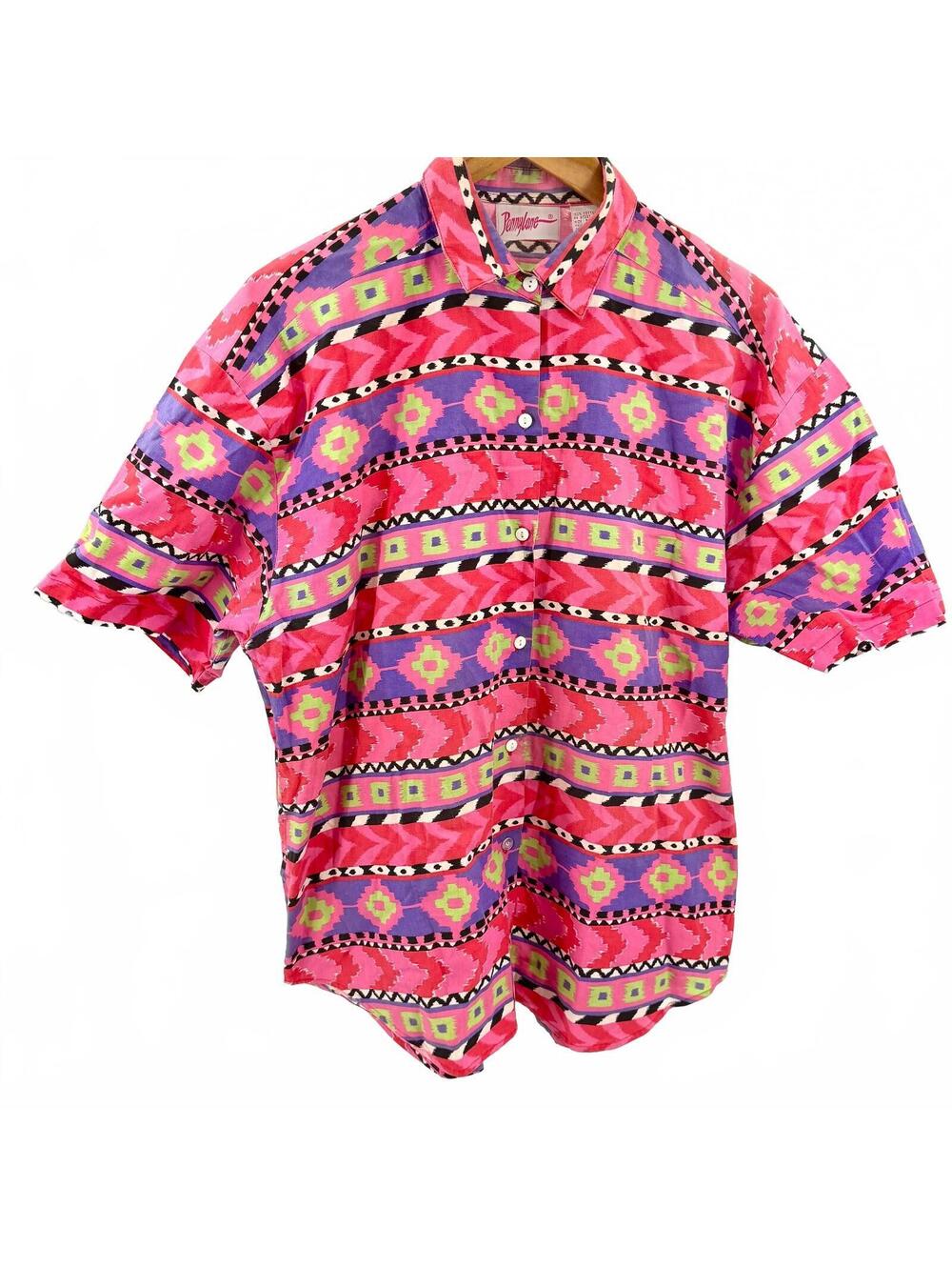 Vintage 90s Pennylane Pink Aztec Print Cotton Shirt